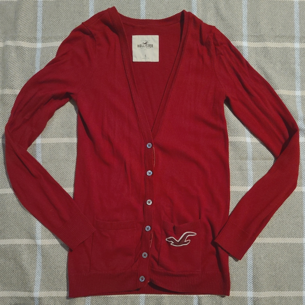 Hollister red long cardigan sweater